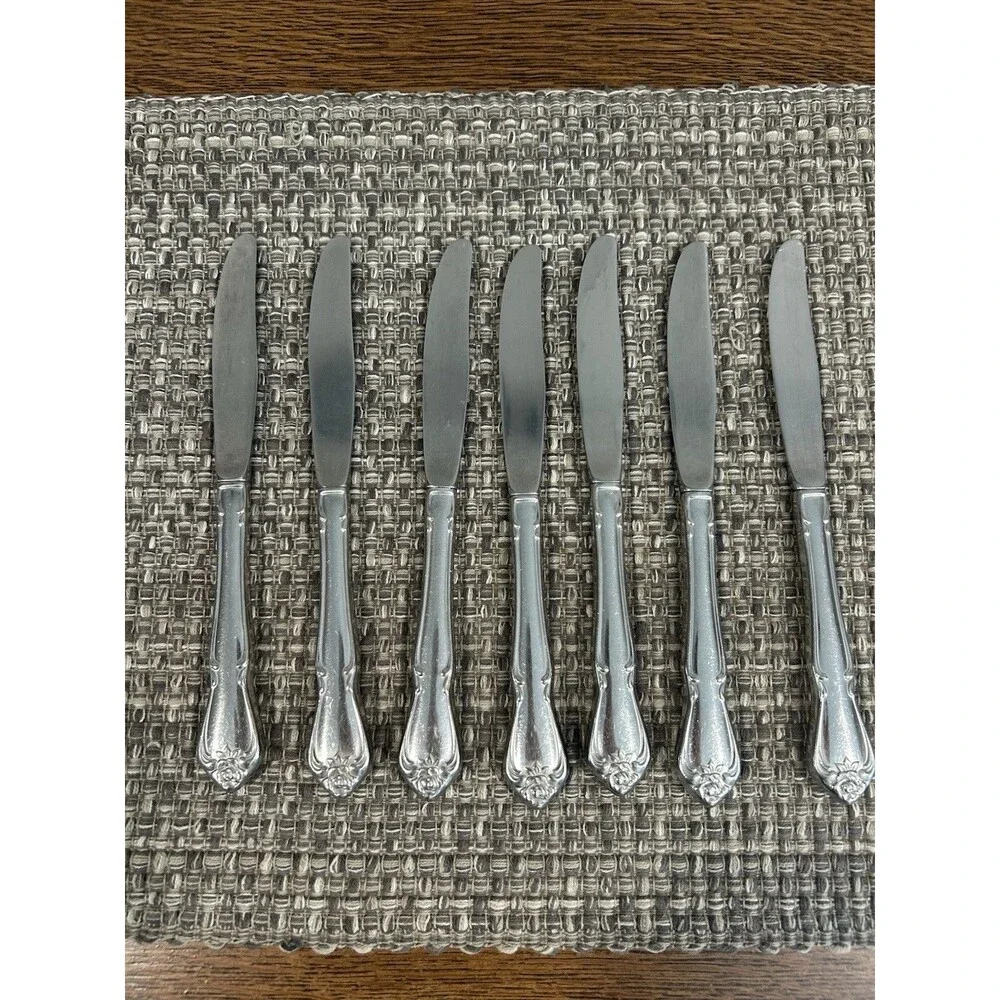 Oneida Arbor Rose True Rose Dinner Knives Stainless Steel Flatware Set Of 7